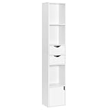 WOLTU Bücherregal Bücherschrank, Standregal mit Schubladen, Regal mit Tür, Büroregal, Aufbewahrungsregal für Wohnzimmer Schalfzimmer, Weiß, 30 x 158 x 24 cm, SK028ws