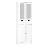 HOCSOK Badezimmerschrank Hoch, Badschrank Hochschrank mit 4 Türen und 2 Schubladen, Küchenschrank Hochschrank Weiß für Wohnzimmer Küche Esszimmer Büro, 170x 60x30cm