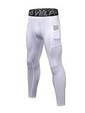 ABTIOYLLZ Herren Kompressionshose Athletic Leggings Taschen Sport Active Baselayer Tights, White #80, Groß