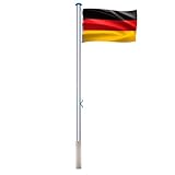 YUENFONG 6,5 m Aluminium Fahnenmast inkl. Deutschland Fahne, 5 Verschiedene Höhenverstellbar Flaggenmast, mit Seilzug, Bodenhülse, Zugseil, 150 ×80 cm Fahne