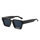 WDZAYXC Vintage Rechteckige Sonnenbrille für Damen Herren Chunky Rectangle Sunglasses Retro Brille UV400 Schutz(schwarz/grau)