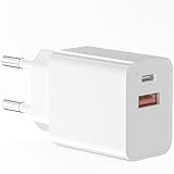 USB C Ladegerät,20W 2 Port USB C Adapter mit USB-C und USB-A Schnellladegerät Reise USB C Ladegerät PD3.0 Ladegerät Kompatibel mit i Phone 16/16 Pro/16 Pro Max/16 Plus/15/14/13/SE/Pro/ipad Weiß