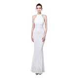 YKSEND Abendkleid Elegant Damen Cocktailkleide Ladies Evening Dress Temperamentvolles Neckholder-Abendkleid mit Pailletten und langem Fischschwanz,E,M