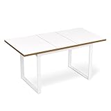 B&D home Esstisch ausziehbar Weiss, Kufengestell, Esszimmermöbel skandinavisch, für 4-6 Personen, ausziehtisch, Holztisch, Küchentisch, Esszimmertisch, für Esszimmer, Küche, 120-160x80 cm