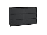 CDF Kommode Malwa M6 120| Farbe: Schwarz | Schrank für Dokumente, Kleinigkeiten | Ideal für Wohnzimmer, Schlafzimmer, Kinderzimmer, Jugendzimmer und Büro | 6 geräumige Schubladen