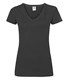 Fruit of the Loom Damen T-Shirt Valueweight V Neck Lady-fit, Schwarz, Large