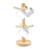 TESSTSY Tassenständer Holz, Hölzerne Tasse Rack mit 6 Haken, Brezelständer Holz, Tassenhalter aus Naturkautschukholz, Nicht Schimmelig, Brezelhalter Tassenbaum, für Küchentheke Tabletop