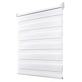 Deswell Doppelrollo Klemmfix ohne Bohren Weiß B80 x H120 cm (Stoffbreite 76cm) Rollos für Fenster ohne Bohren für Fenster mit Lichtdurchlässig & Verdunkelnd/Höhe Stufenlos Verstellbar