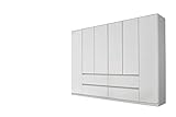 Rauch Möbel Mainz Schrank Kleiderschrank Drehtürenschrank Weiß 6-türig mit 4 Schubladen inkl. Zubehörpaket Basic 4 Einlegeböden, 4 Kleiderstangen, grifflos BxHxT 271x210x54 cm