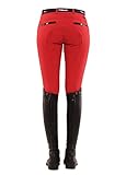 SPOOKS Reithose für Damen Mädchen Kinder, Voll-Grip-Besatz Reithosen Leggings Turnierreithose - Ricarda Full Grip Sequin - Rot XS