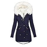 EMATOP Wintermantel Damen Warmer Lang Jacke Baumwolle Einfarbig Wanderjacke mit Kapuze Wintermantel Langarm Elegant Steppmantel Herbst Winter Outdoor Baumwolljacke Kuschelig Winterparka Mantel