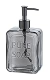 WENKO Seifenspender Pure Soap, nachfüllbarer Flüssigseifenspender aus hochwertigem Glas, großzügiger Desinfektionsmittelspender für Küche, Bad und Gäste-WC, Füllmenge 550 ml, 9,5 x 20 x 6 cm, Grau