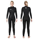 Owntop 5mm Neoprenanzüge für Frauen - Erwachsenen Neopren Taucheranzug, Ganzkörper Wet Suit mit Vorderem Reißverschluss, Ultra Warme Flexible für Kaltes Wasser Tauchen Surfen, Damen Schwarz L