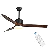 Merrysun Deckenventilator mit Beleuctung holz und 3 Flügeln 2 in 1 Ventilator LED Deckenventilator mit Fernbedienung Umkehrmotor 7-Gang 3 Farbtemperaturen 40W Ø132*50cm