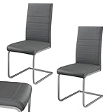 Juskys Freischwinger Schwingstuhl Vegas 2er Set - 2 Esszimmerstühle mit Rückenlehne, Küchenstühle aus Metall & Kunstleder - Stühle modern für Esszimmer, Wohnzimmer & Küche - Grau