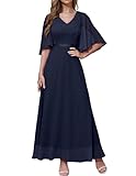 DRESSTELLS Damen Hochzeitsgast Abendkleider Elegant für Hochzeit Chiffon Cape Ärmel Brautjungfer Kleider Navy L