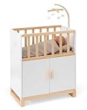 ELLA & PIET® Puppenbett Cozy mit Schrank und Mobile aus Holz (Weiß-Schlamm)