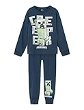 NAME IT Jungen Nkmjinc Minecraft Ls Nightset Noos Bfu Nachtwäsche Set, Dark Denim, 134-140 EU