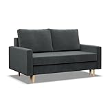 Mebligo - Sofa mit Schlaffunktion und Bettkasten Blank, 2 Sitzer Sofa 152 cm Breit, Schlafsofa, Ausziehbares Couch auf Holzfüßen, Sofa Wohnzimmer, Schlafcouch - Sofa Dunkelgrau