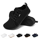 Geweo Barfußschuhe Sneaker Breite Walking Schuhe Barfuss Damen Herren Trail Laufschuhe Minimalistische Fitness Knit Unisex Weit rutschfest Zehenschuhe Zero Drop Solhe Freizeit Schwarz 43EU