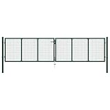 vidaXL Mesh Gartentor Doppelflügeltor Doppeltor Gartentür Zauntor Hoftor Zauntür Gartenpforte Einfahrtstor Tor Stahl 400x125cm Grün