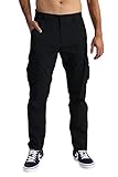 Herren Cargo Hose 6 Taschen 100% Baumwolle Freizeithose Loose Fit Arbeitshose (34W / 30L, Schwarz)