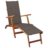 Xichuzi Liegestuhl mit Fußstütze und Auflage Akazie Massivholz, Gartenliege, Sonnenliege, Relaxliege, Deckchair, Terrassenstühle, Beach Chair, Saunaliege 3064022