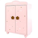 ColorBaby WOOMAX 49362 Woomax Puppenschrank aus Holz mit 3 Kleiderbügeln, rosa Kleiderschrank plus 3a