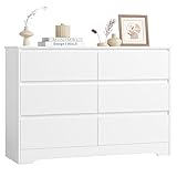 FOREHILL 120cm Kommode mit 6 Schubladen, Sideboard Komodenschrank weiß, für Schlafzimmer Wohnzimmer Flur, 120x40x82cm