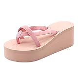 Flip-Flops mit Keilabsatz für Damen, Strandsandalen, hoher Absatz, dicke Beine, Damen-Slipper Flip Flops, Glitzer, rose, 40 EU