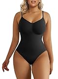 SHAPERX Bodysuit Figurenformend Damen Body Shaper Bauchweg Sculpting Shapewear Tanga Ganzkörper Formende Bodys Verstellbarer Schultergurt, UK-SZ5215-Black-L/XL