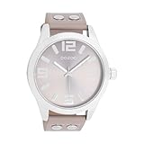 Oozoo Timepieces Herren Uhr in Silber/Taupe| Armbanduhr Herren mit Lederarmband | Hochwertige Uhr für Männer | Edle Analog Herrenuhr (46mm Gehäuse) in rund C1086