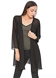 likemary durchsichtige Kimono-Jacke für Frauen - Eleganter Cardigan - Überwurf - vorne offen - luftig & leicht - ideal über dem Kleid - Schwarz XL