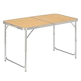 WOLTU Campingtisch Klapptisch Gartentisch Arbeitstisch Balkontisch höhenverstellbar Aluminium MDF Hell Eiche CPT8122hei