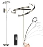 ANTENLICHT Stehlampe Dimmbar LED KAKA- | Silber-Stehleuchte 20W mit flexibler 7W Leselampe | Modern deckenfluter mit fernbedienung mit 4 Farbtemperatur für Wohnzimmer, Schlafzimmer, Büro, Hotel