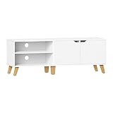 VASAGLE TV-Schrank, Fernsehtisch mit 2 Türen, 140 cm lang, TV-Regal für Fernseher bis zu 60 Zoll, verstellbare Ablagen, für Wohnzimmer, Esszimmer, Schlafzimmer, weiß LTV027T46