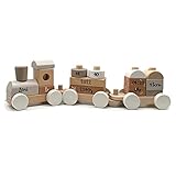 Personalisierte Eisenbahn in Nougat I Geschenk zur Geburt für Mädchen und Jungen I Bedruckt I Holzzug mit Namen & Geburtsdaten I Personalisierbare Baby Geschenke