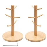 Neikafan Tassenbaum Holz 2 Stück Brezelständer Bambus Tassenständer Holz Tassenhalter Stehend Tassenständer Holz Dunkel mit 6 Haken für Kaffeetassen Becher Coffee Mug Holder Stand