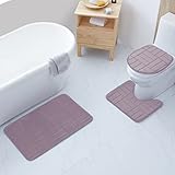 All American Collection 3 Stück Memory Foam Badvorleger Weiches Plüsch Streifen Design Anti-Rutsch Dusche Badezimmer Kontur WC-Deckelbezug Teppiche (Streifen Lavendel)