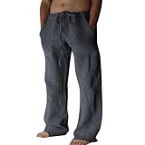 Puimentiua Leinenhose Herren Lang Leicht Sommerhose Übergröße Freizeithose Loose Fit Strandhosen Einfarbig Loungewear,Dunkelgrau,M