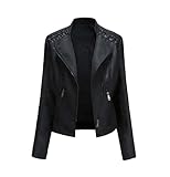 Mkjuuior Damen Kunstlederjacken Winter Langarm Reißverschluss Slim Mantel Motorrad Biker Ledermantel, BL66, L