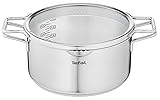 Tefal H85246 Nordica Kochtopf | 24 cm mit Glasdeckel | Doppelgriffe | Edelstahl-Topf | alle Herdarten | induktionsgeeignet | robuster Boden | Edelstahl