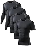 TELALEO 4 Pack Kompressionsshirt Herren Kurzarm/Langarm Funktionsshirt Schnell Trocknend T-Shirts Atmungsaktiv Sport Laufshirt für Fitness Laufen Gym M/02