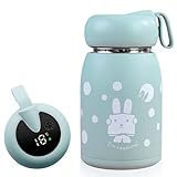 320 ml Thermosflasche, Thermoskanne Baby Unterwegs Vakuum Lsolierbecher, Thermosflasche Edelstahl für Kinder mit LED-Temperaturanzeige Vakuum Trinkflaschen, Ideal für Hitze und Kälte (Blau)