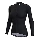 Wulibike Fahrradtrikot Langarm Damen Radtrikot Winter Nicht Verblassen Dehnbar Damen Schwarz