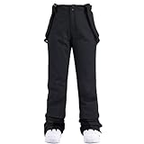 HOTIAN Damen Skihose Hosenträgerhose Snowboardhose Damen Winter Warm Wasserdicht Winddicht Abnehmbare Skilanglaufhose Thermohose Wanderhose Black XL