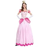 FYMNSI Damen Dornröschen Kostüm Prinzessinnen Langes Abendkleid Prinzessin Aurora Cosplay Peach Kleid Fasching Karneval Verkleidung Weihnachten Geburtstag Partykleid Festliches Festkleid Rosa XL