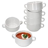 MamboCat 6er Set Stiva Suppenschale 250 ml I Weiß I Für 6 Personen I Suppentasse, Suppenterrine, Soup-Bowl I Porzellan-Schale, stapelbar I 18x12,5x8,5cm kleine Schüssel Henkel für Eintopf & Suppe