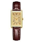 CIVO Damenuhr Lederarmband Klein Armbanduhr: Gold Rechteckige Uhren Damen Analog Quarz - Vintage Frauen Uhr Klassische Braun