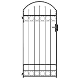 RONGQI Zauntor mit Gewölbter Spitze, Gartentor, Gartentüren, Garten Tor, Garten Tür, Gartenpforte, Garden Gate, Stahl 89x200 cm Schwarz